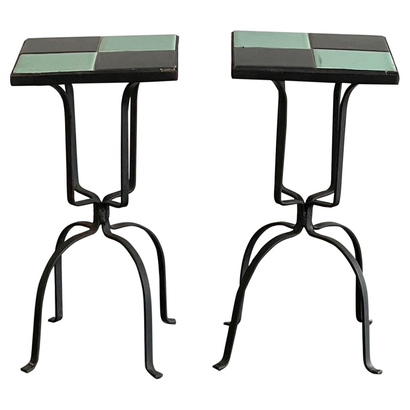Pair of Wrought Iron and Tile Tables
