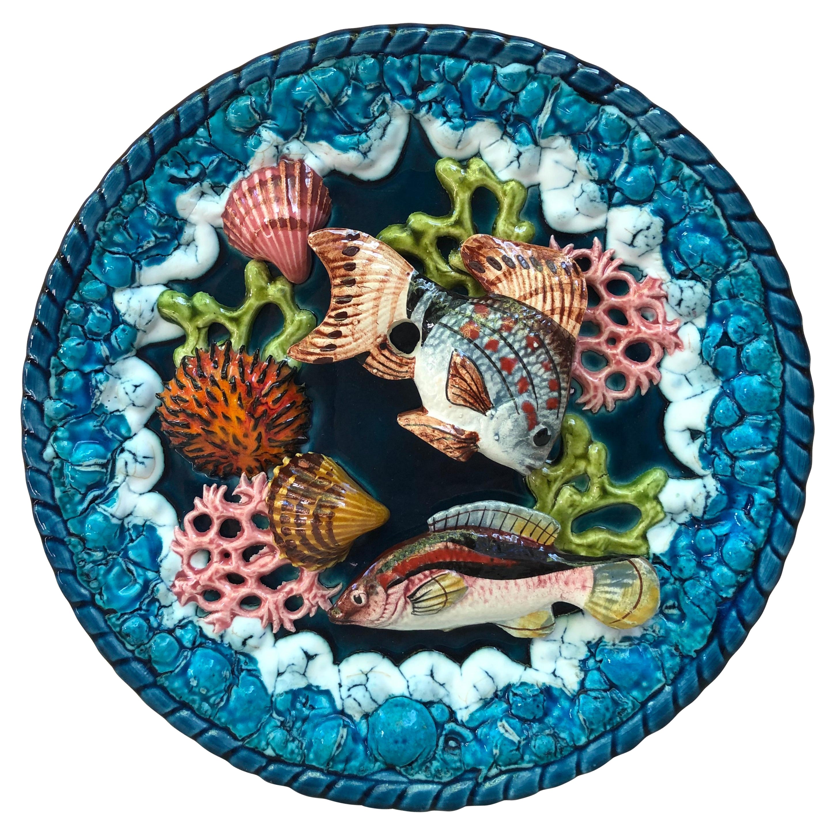 Majolica Fish Sealife Platter Vallauris, circa 1950 For Sale