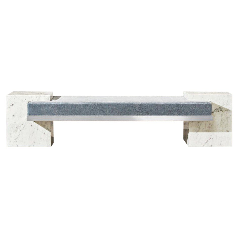 White Marble, Nickel, and Mohair Coexist Bench by Slash Objects For Sale