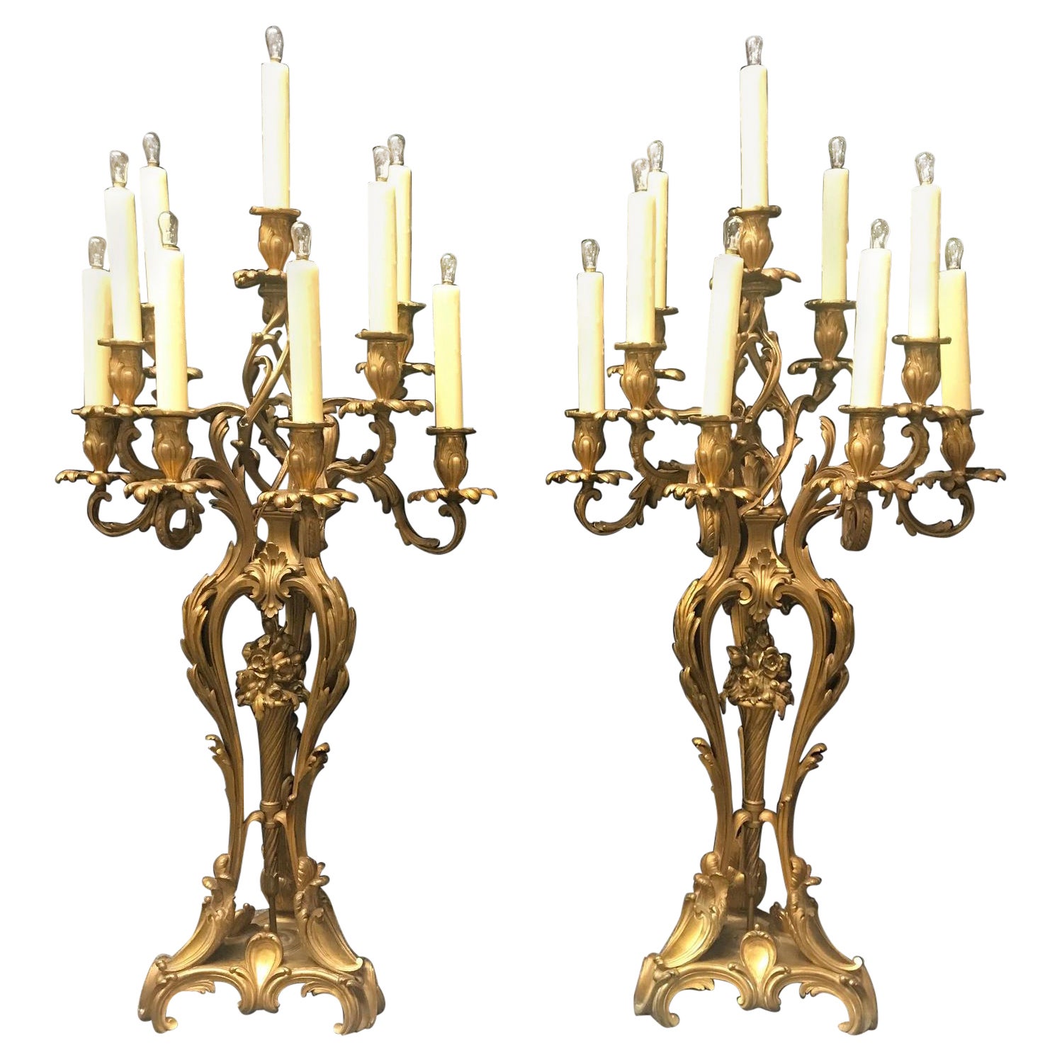 Pair of French Louis XV Ormolu Candelabra