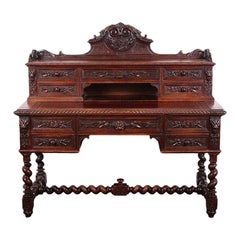 English Carved Oak Renaissance Revival Desk