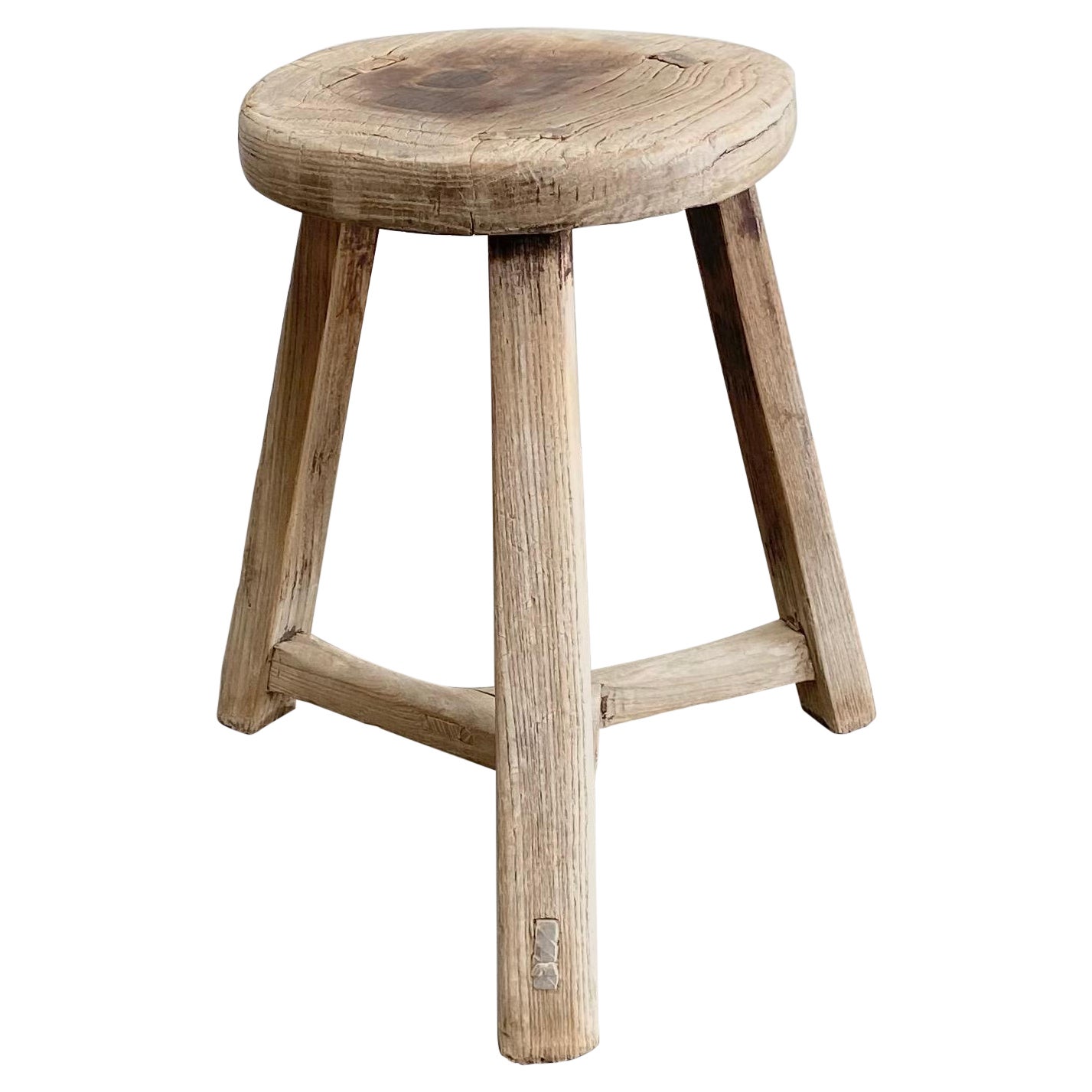 Vintage Elm Wood Round Stool