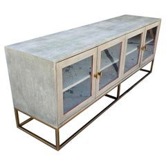 Modern Brass Tone & Shagreen Media/Sideboard Cabinet