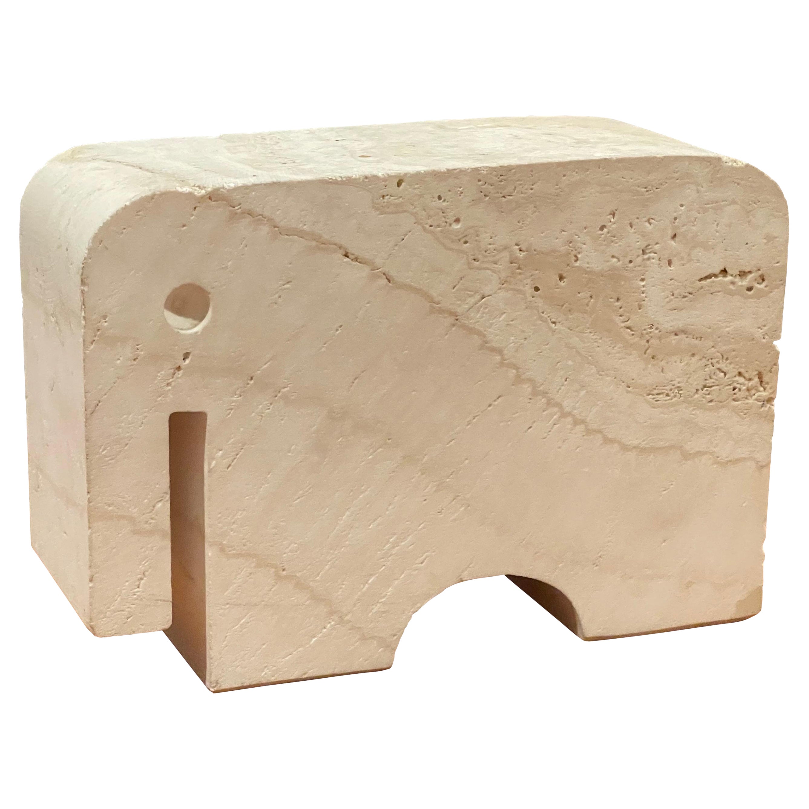 Midcentury Travertine Elephant Sculpture / Bookend by Fratelli Mannelli For Sale