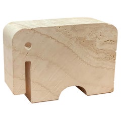 Midcentury Travertine Elephant Sculpture / Bookend by Fratelli Mannelli