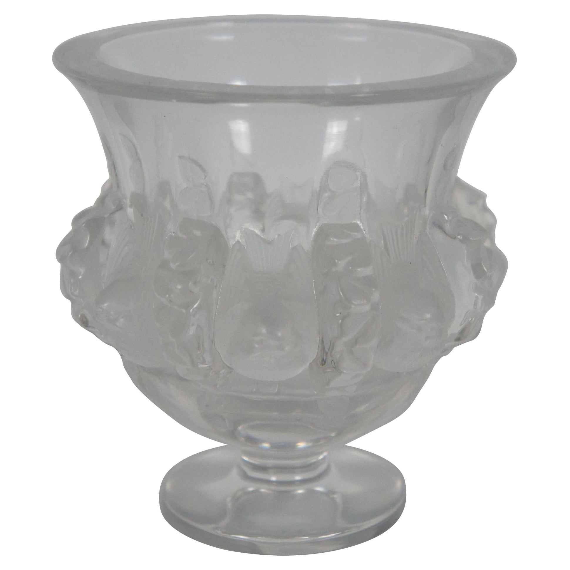 Lalique Crystal Dampierre Footed Vase Compote Dish Sparrows France Art Deco