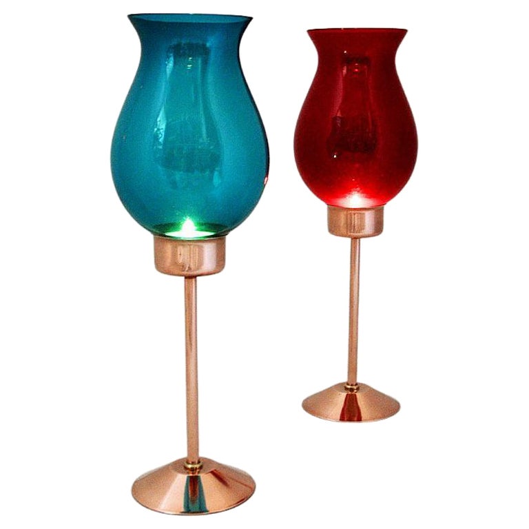 Swedish Candle Holder Pair with Coloured Glassdomes by Gnosjö Konstmide, 1960s