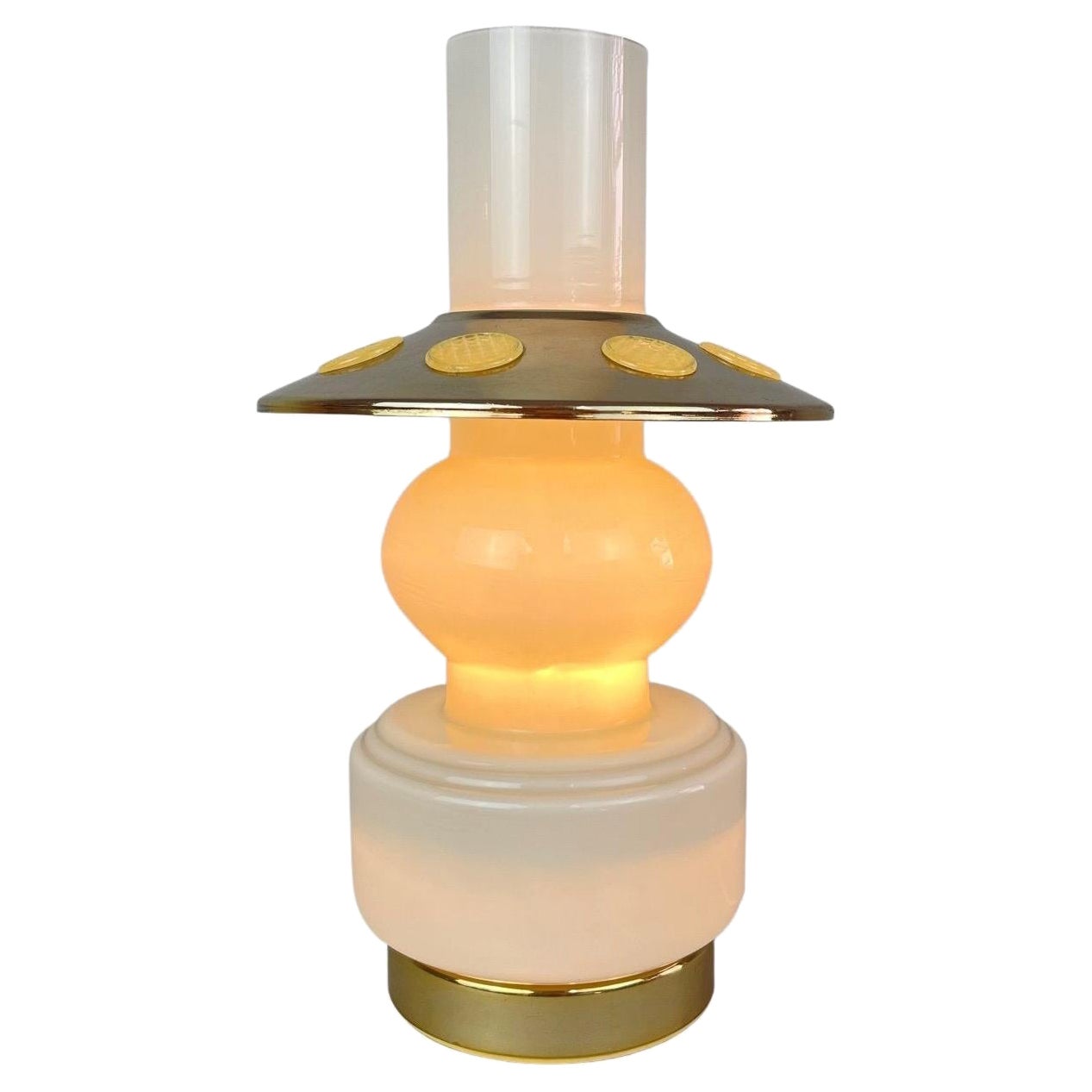 Mid-Century Opal Glass & Brass Plated Table Lamp, 1960's For Sale