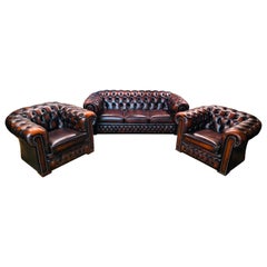 Original Chesterfield Set 3-Sitzer Sofa und 2 Sessel Oxblood von Centurion