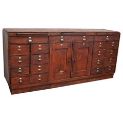 Large Dutch Industrial Pine Apothecary Cabinet / Workbench, Early-20th Century