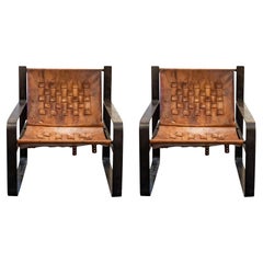 Pair of Armchairs, Leather and Patinated Metal, circa 1970, France