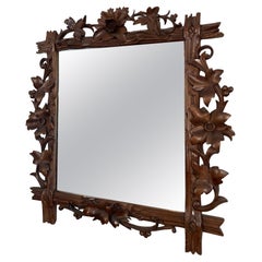 20th Century French Hand Sculpted Walnut Mirror, 1920s