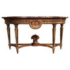 Antique French Louis XVI Gold Leaf Console with Breche D'Alep Marble