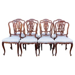 Antique Early 20th-C. French Carved Fruitwood Dining Chairs, Set of 8