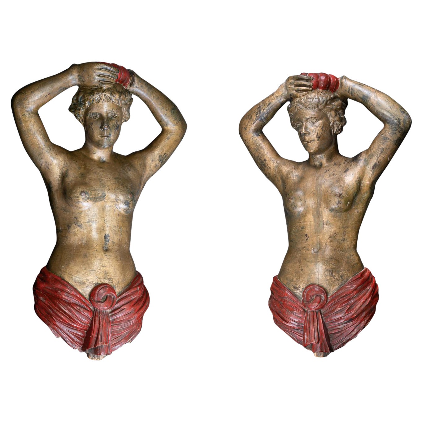 Pair of 19th C Carousel Decorative Female Torsos Attributed to Charles I.D. Luff For Sale