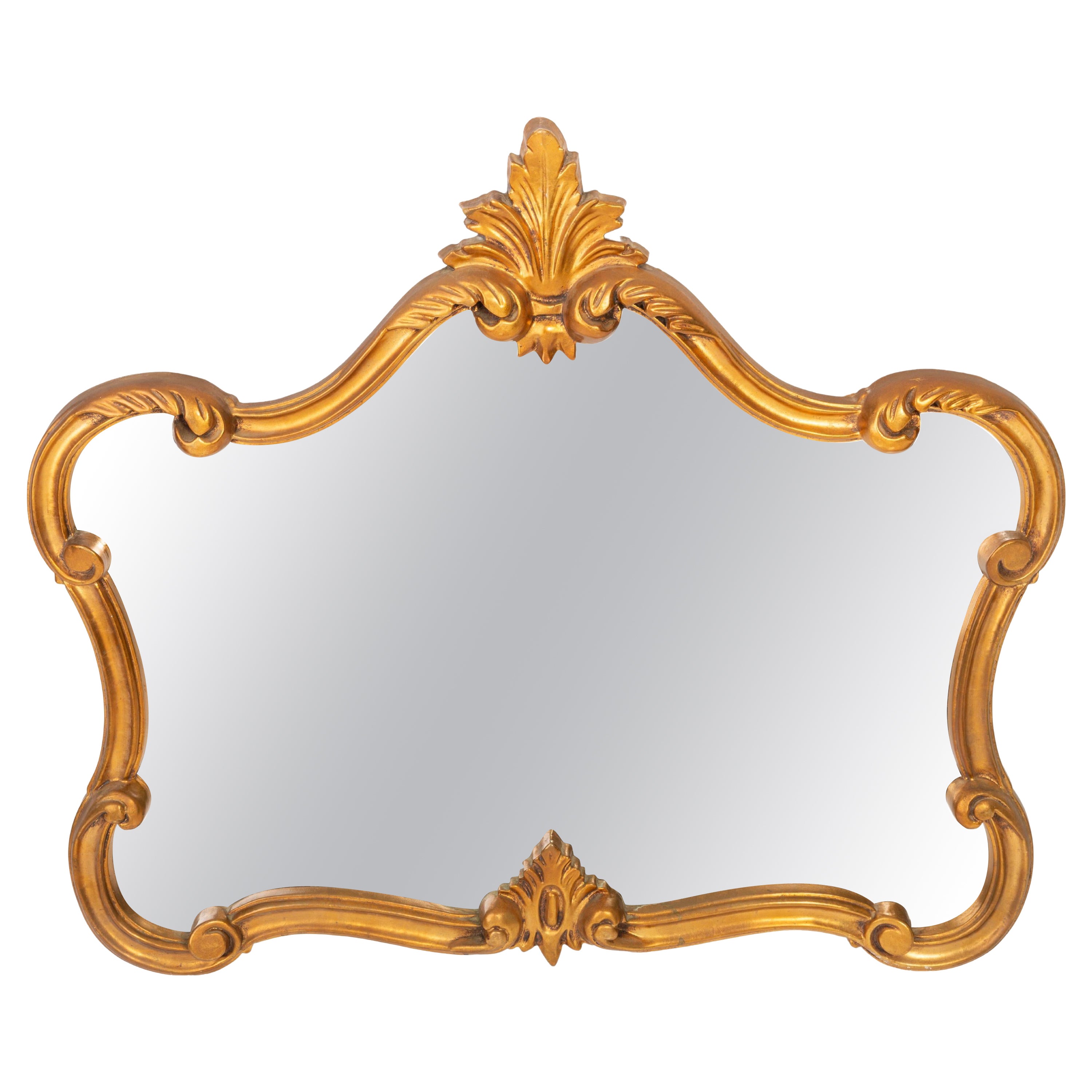 20th-Century Vintage Gold Frame Wood Bed Mirror with Flowers, Italy, 1960s For Sale