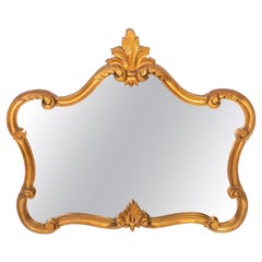 20th-Century Vintage Gold Frame Wood Bed Mirror with Flowers, Italy, 1960s