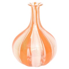 Vintage Alfredo Barbini Orange, White Gold Aventurine Striped Vessel Bottle Vase