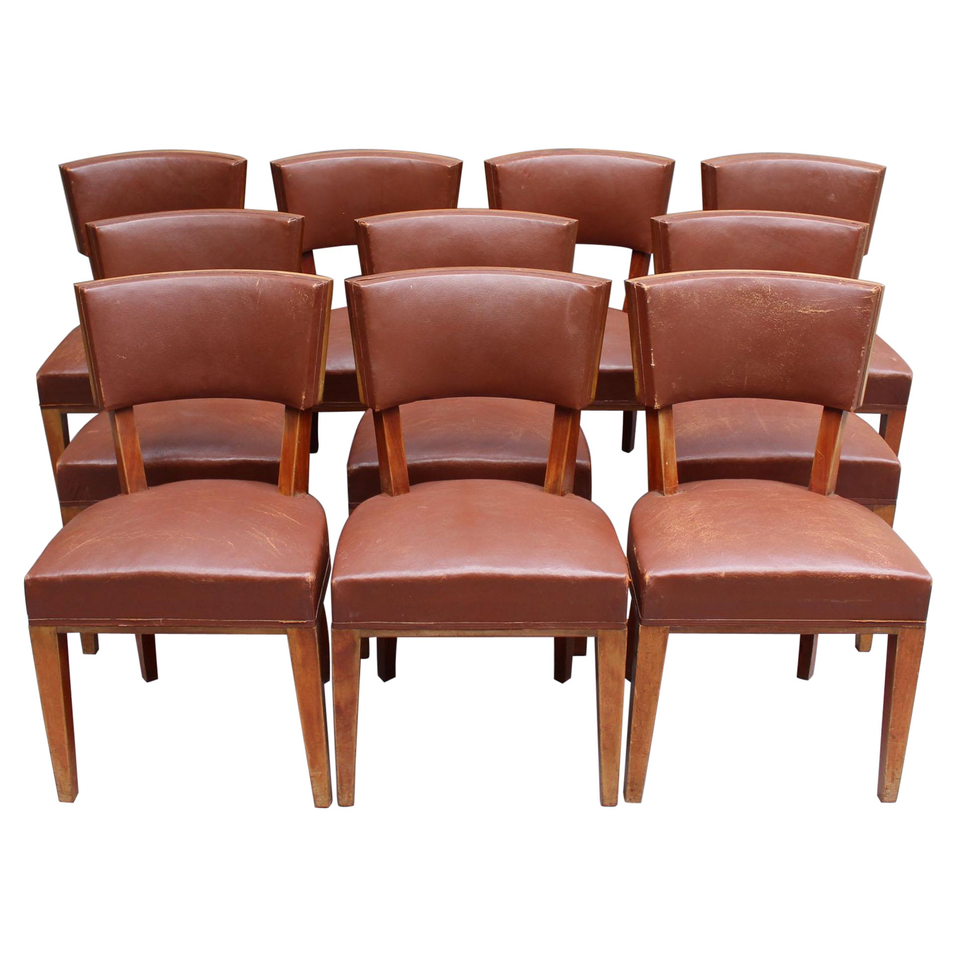 Set of 6 Fine French Art Deco Oak Dining Chairs For Sale at 1stDibs