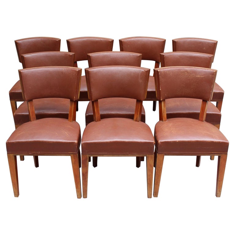Set of 10 Fine French Art Deco Mahogany Dining Chairs For Sale