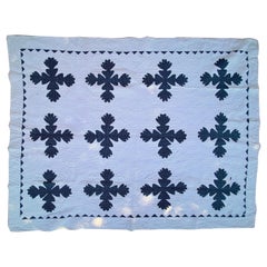 19thC Indigo & White Geometric Leaf Quilt