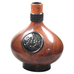 1980s Christian Dior Amphora Ceramic Vase Faux Burl Wood