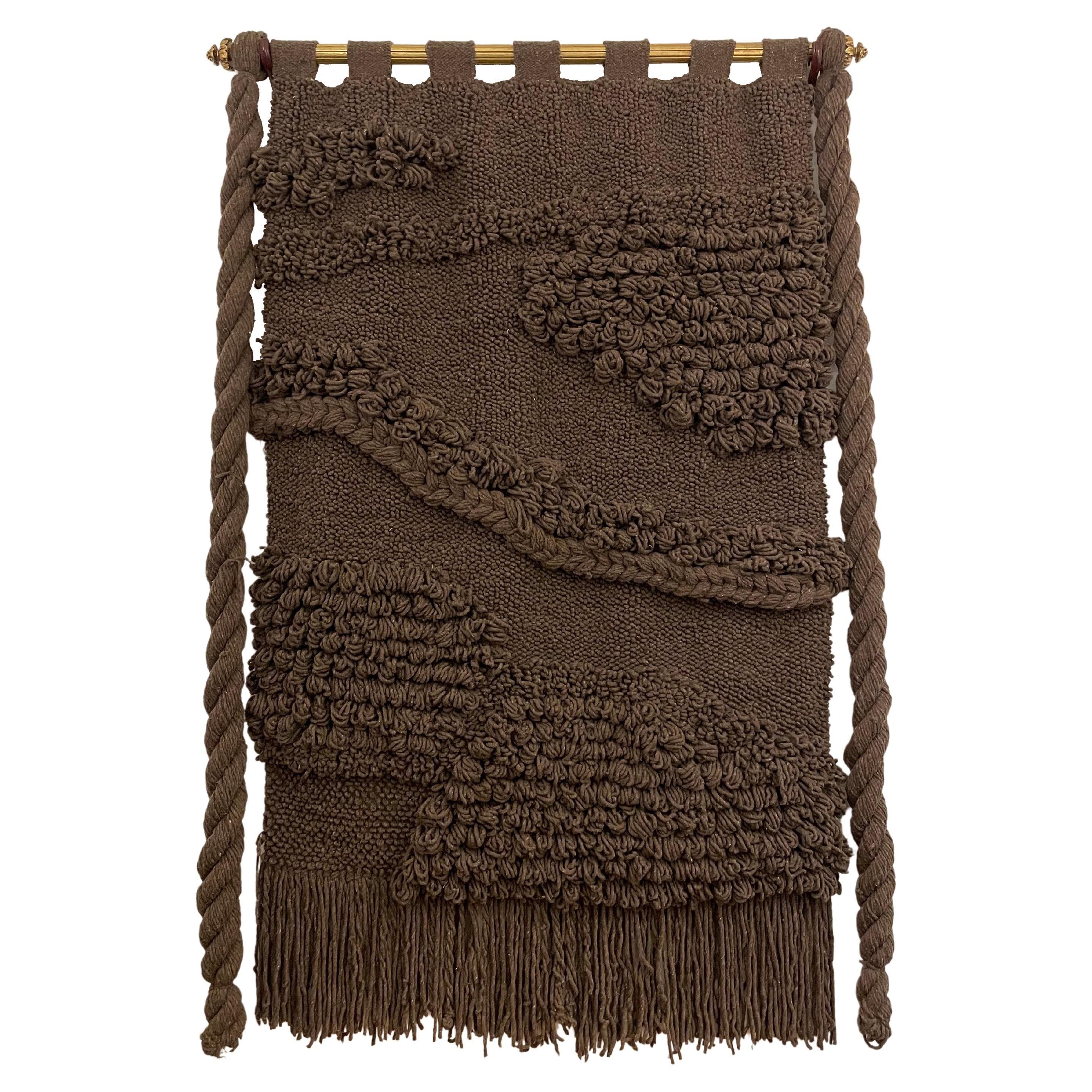 Huge Hand Woven Wool Wall Tapestry in Chocolate/Charcoal Tone