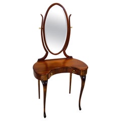 Antique Small Mahogany Vanity with Oval Beveled Mirror