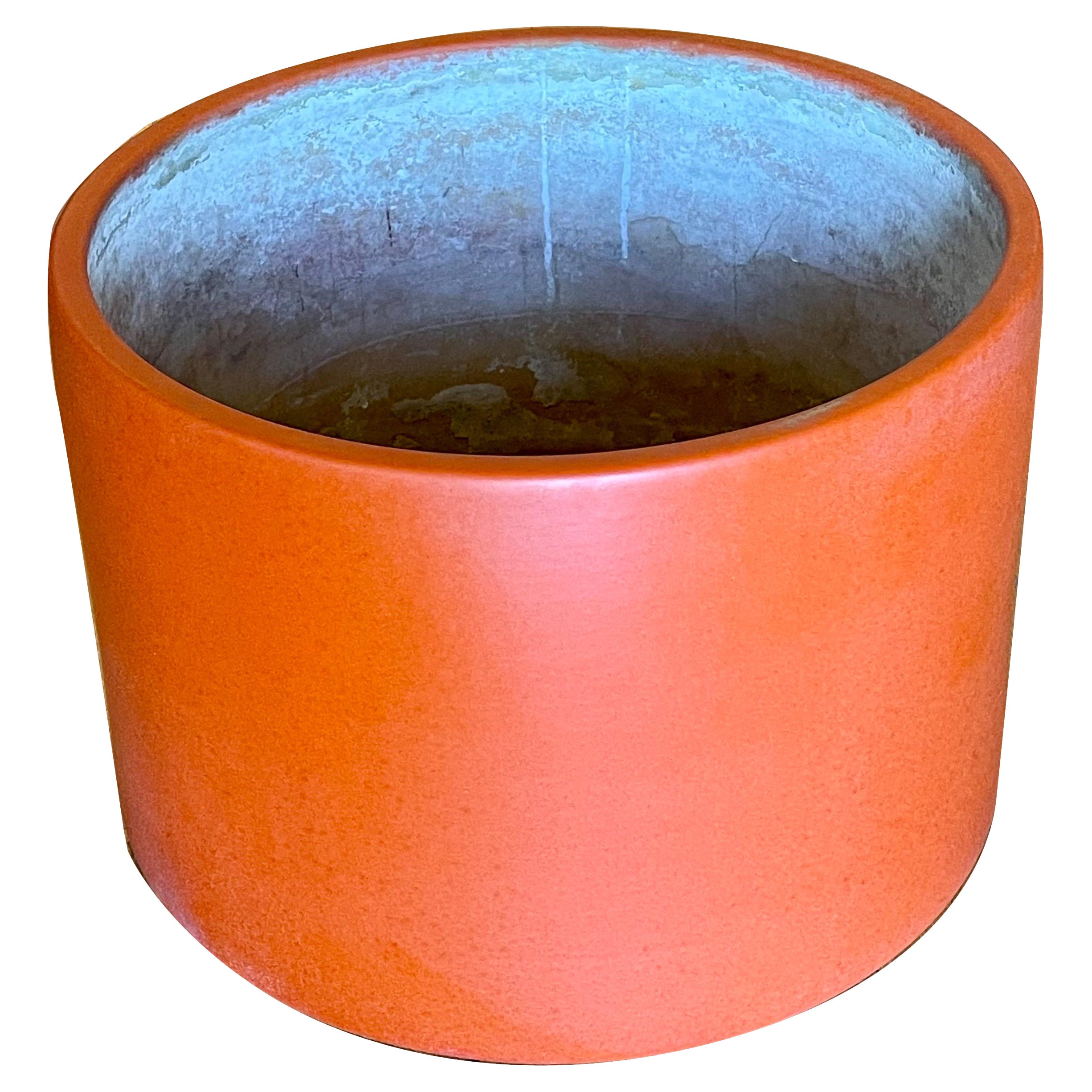 1950's Rare Early Architectural Pottery Cylinder Planter Orange & Bisque