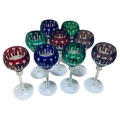 Set of nine Godinger King Louis Pattern Cut Crystal Hock Wine Glasses