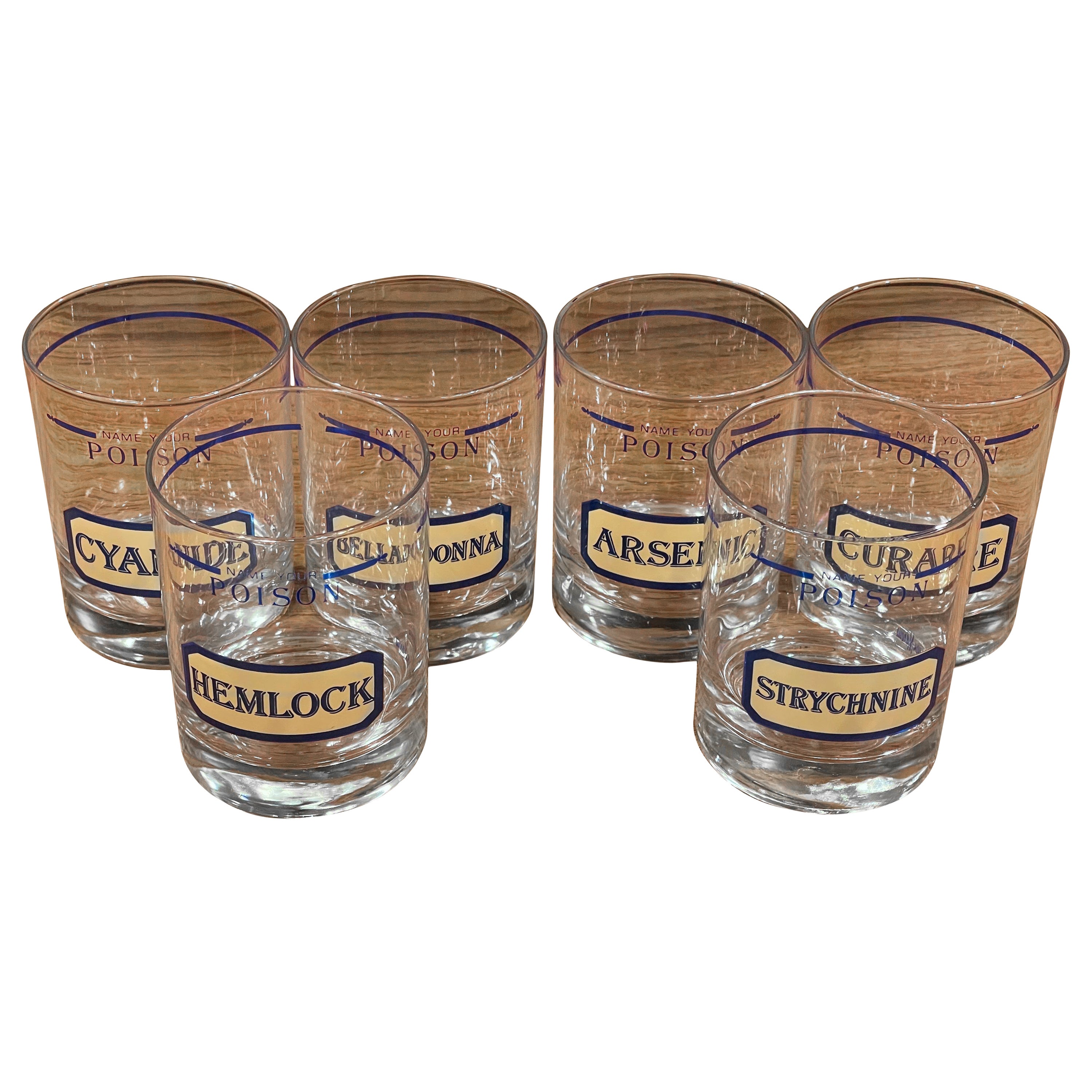Set of Six "Name Your Poison" Cocktail Glasses by Cera for Neiman Marcus For Sale
