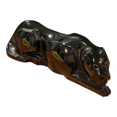 Stylized Black Crystal Panther / Jaguar Sculpture by Baccarat