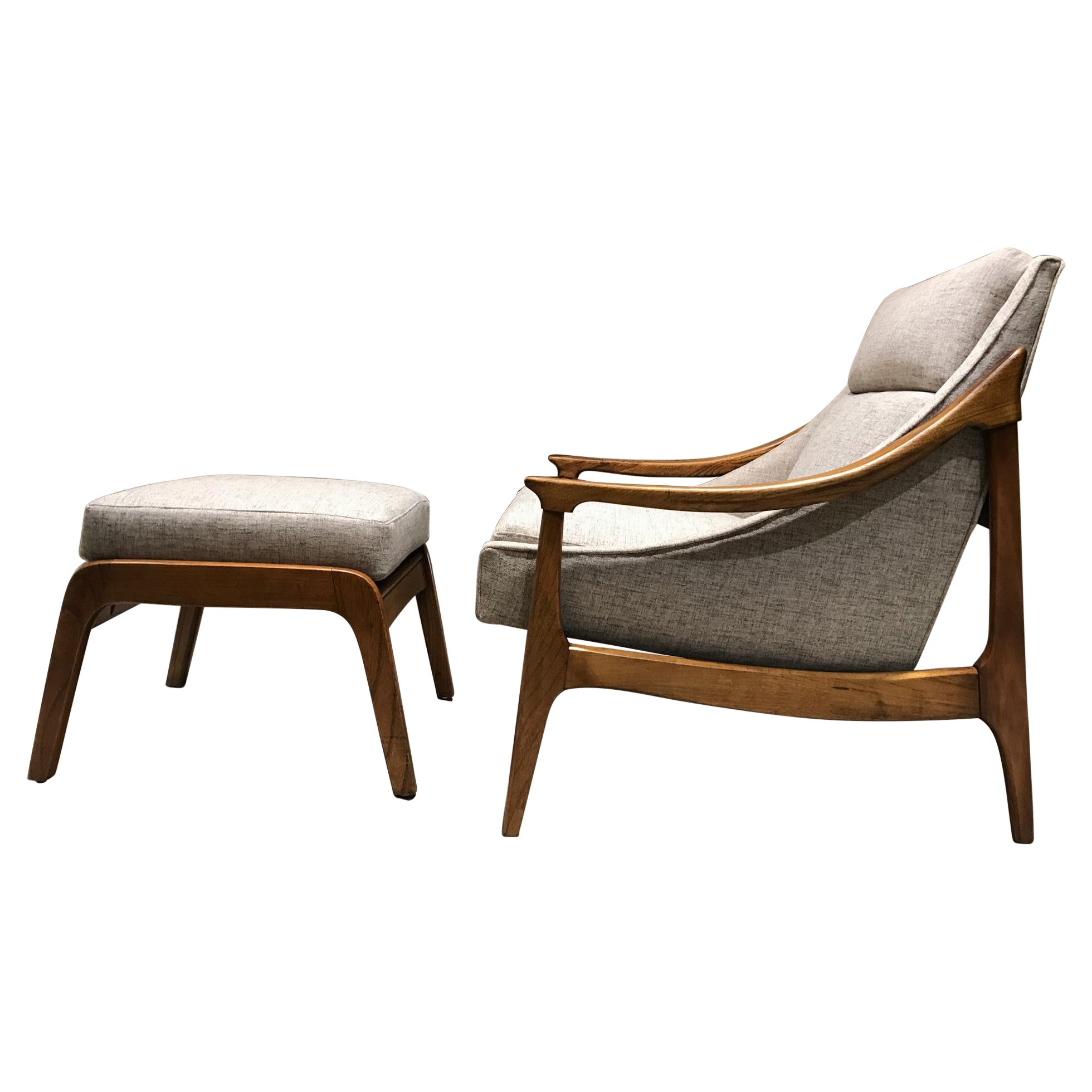 Sensationally Sleek Scandinavian Lounge Chair & Ottoman Restored Fresh 1960s Mod