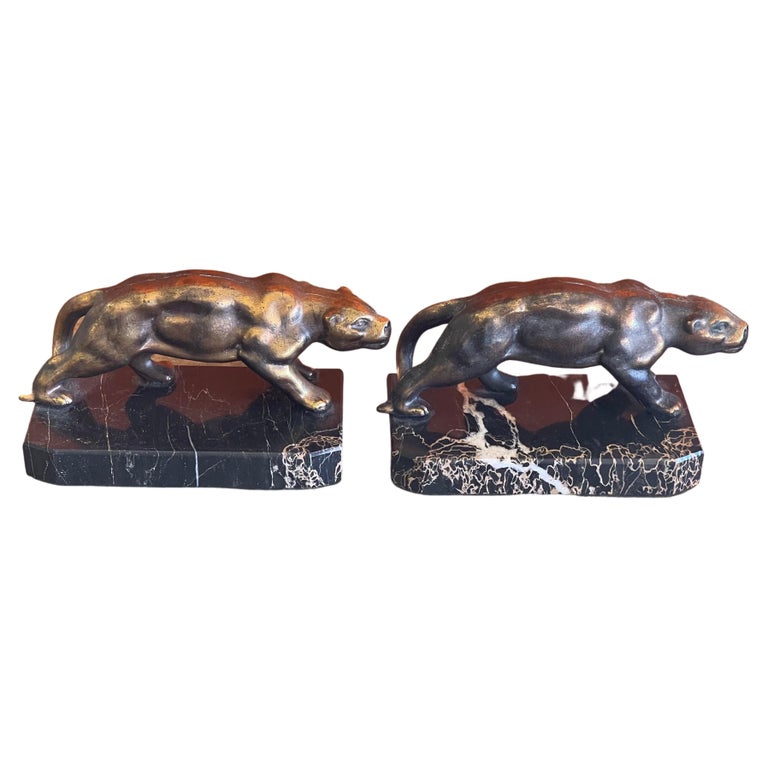 Pair of Panther Art Deco Bookends For Sale at 1stDibs