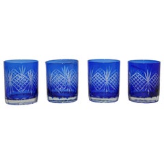 Retro Cut Crystal Whiskey Glass Tumbler Baccarat Sapphire Blue