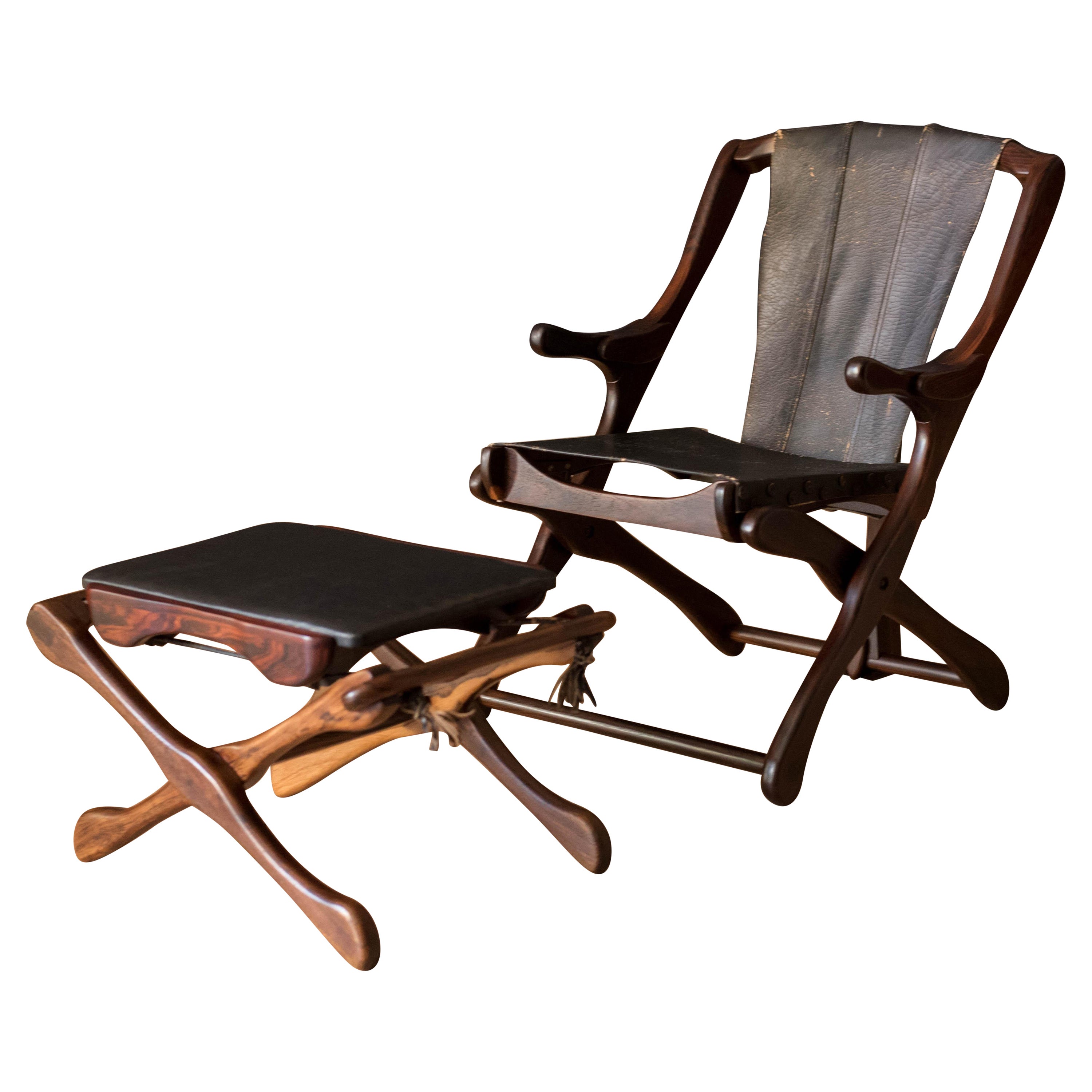 Sculptural Cocobolo Rosewood Leather Lounge Chair and Ottoman by Don Shoemaker For Sale