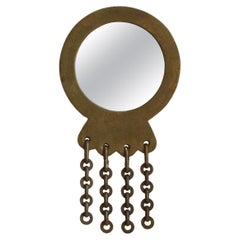 Retro Italian, Small Wall Mirror, Brass, Mirror Glass, Italy, 1940s