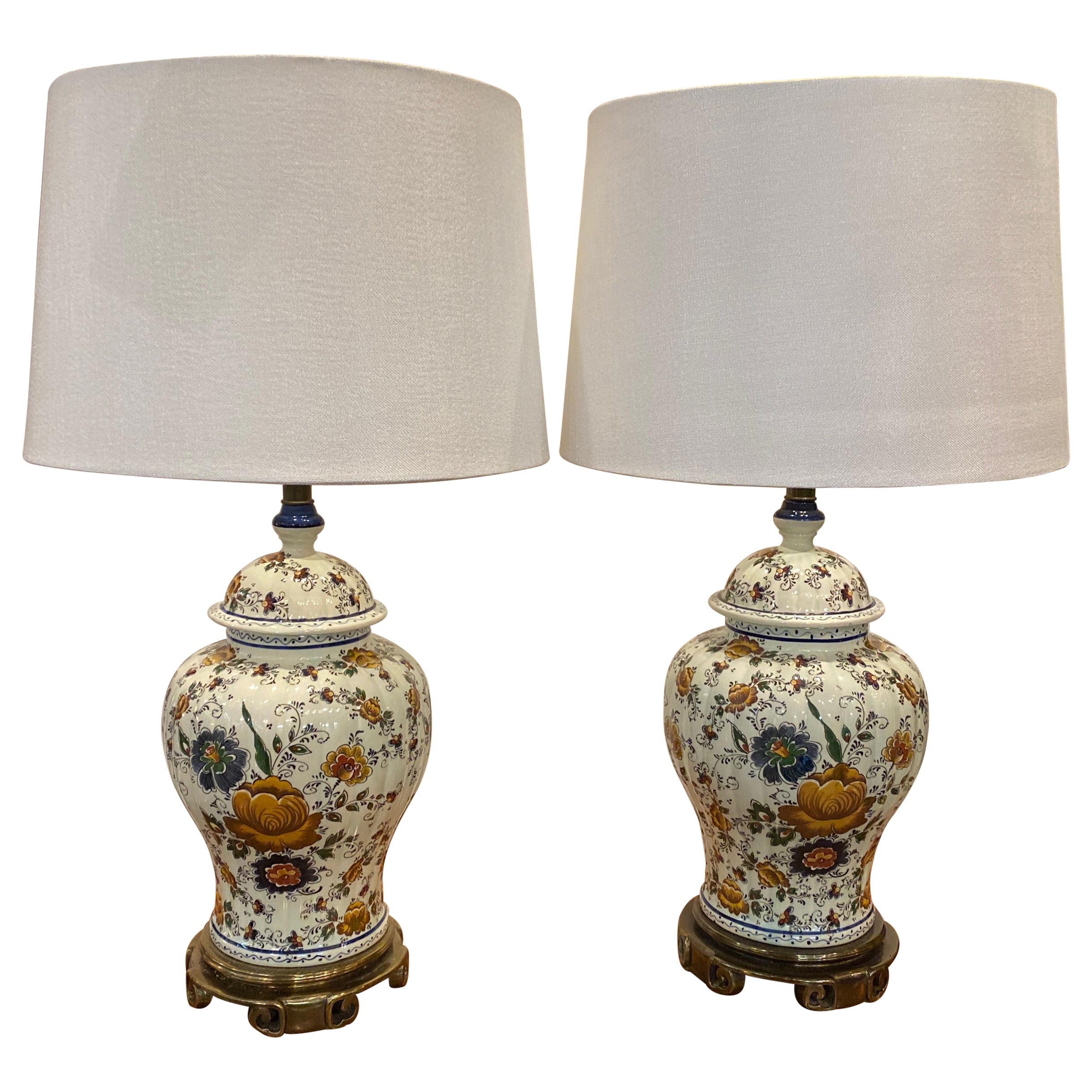 Pair of Hand Decorated Delft Ginger Jar Lamps