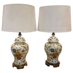 Pair of Hand Decorated Delft Ginger Jar Lamps