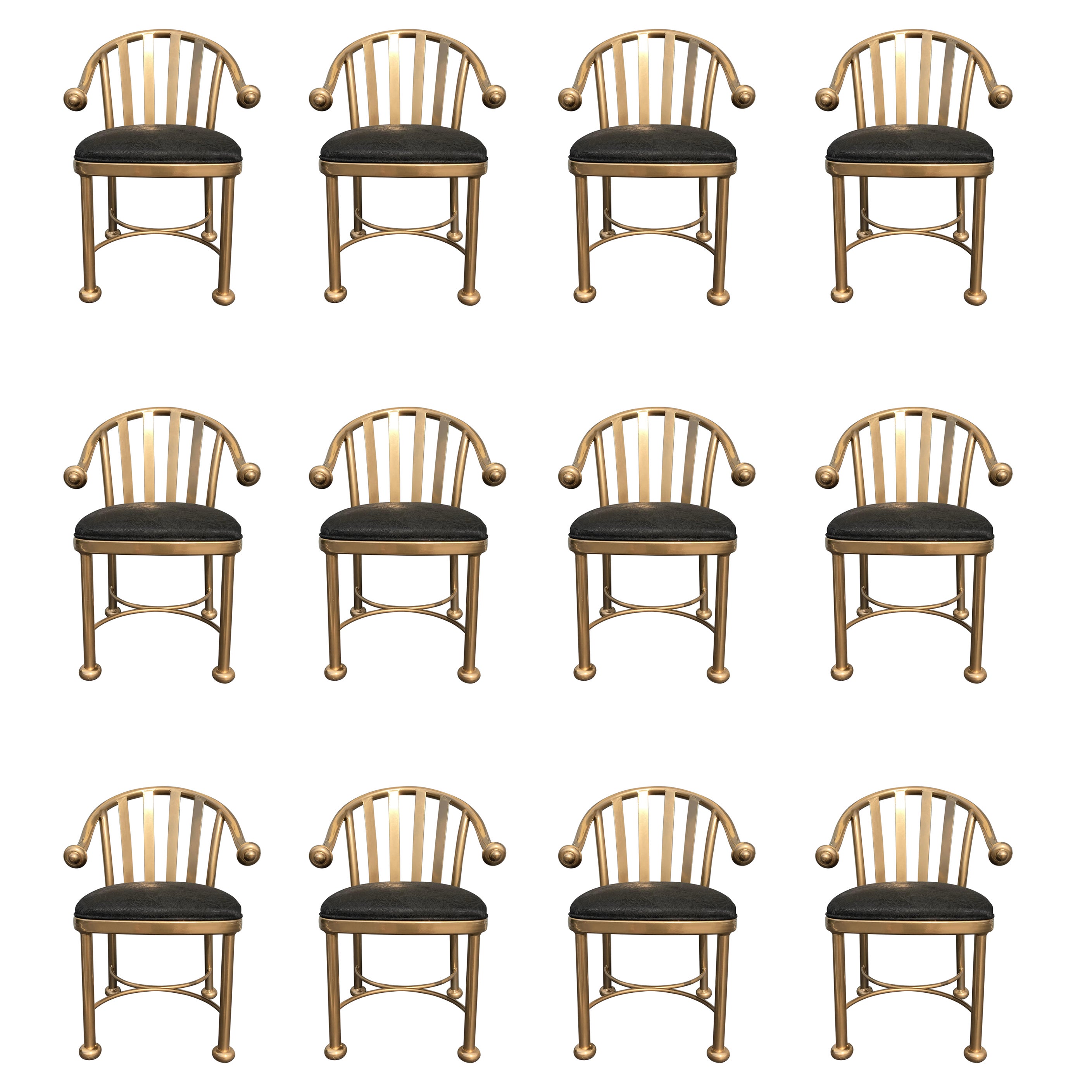 Set of Twelve Dining Chairs, Gold Finish, Brass Look, Aluminum For Sale