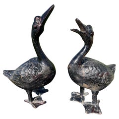 Japanese Large 1920s Pair Garden Ducks