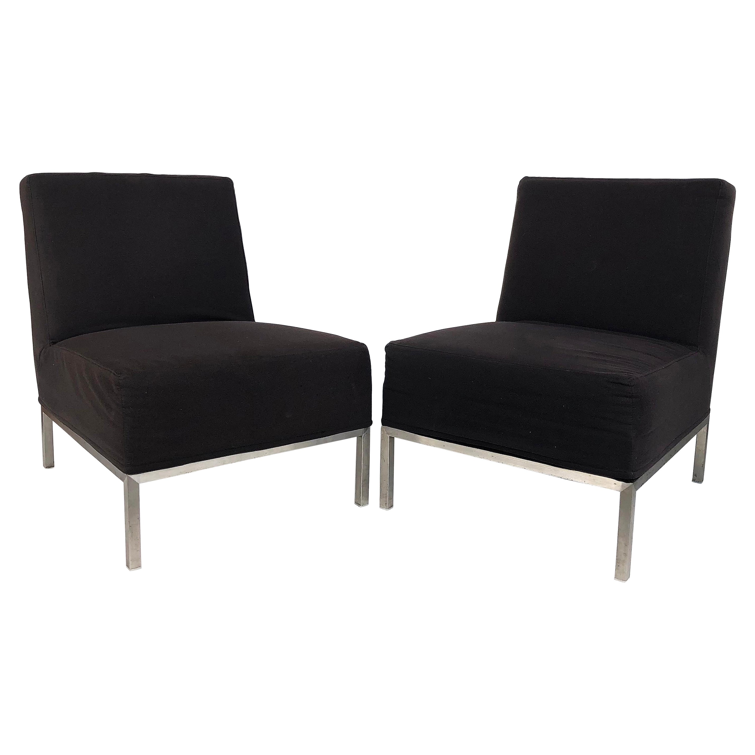 Mid-Century Modern Slipper Chairs on Stainless Steel Frames, Pair For Sale