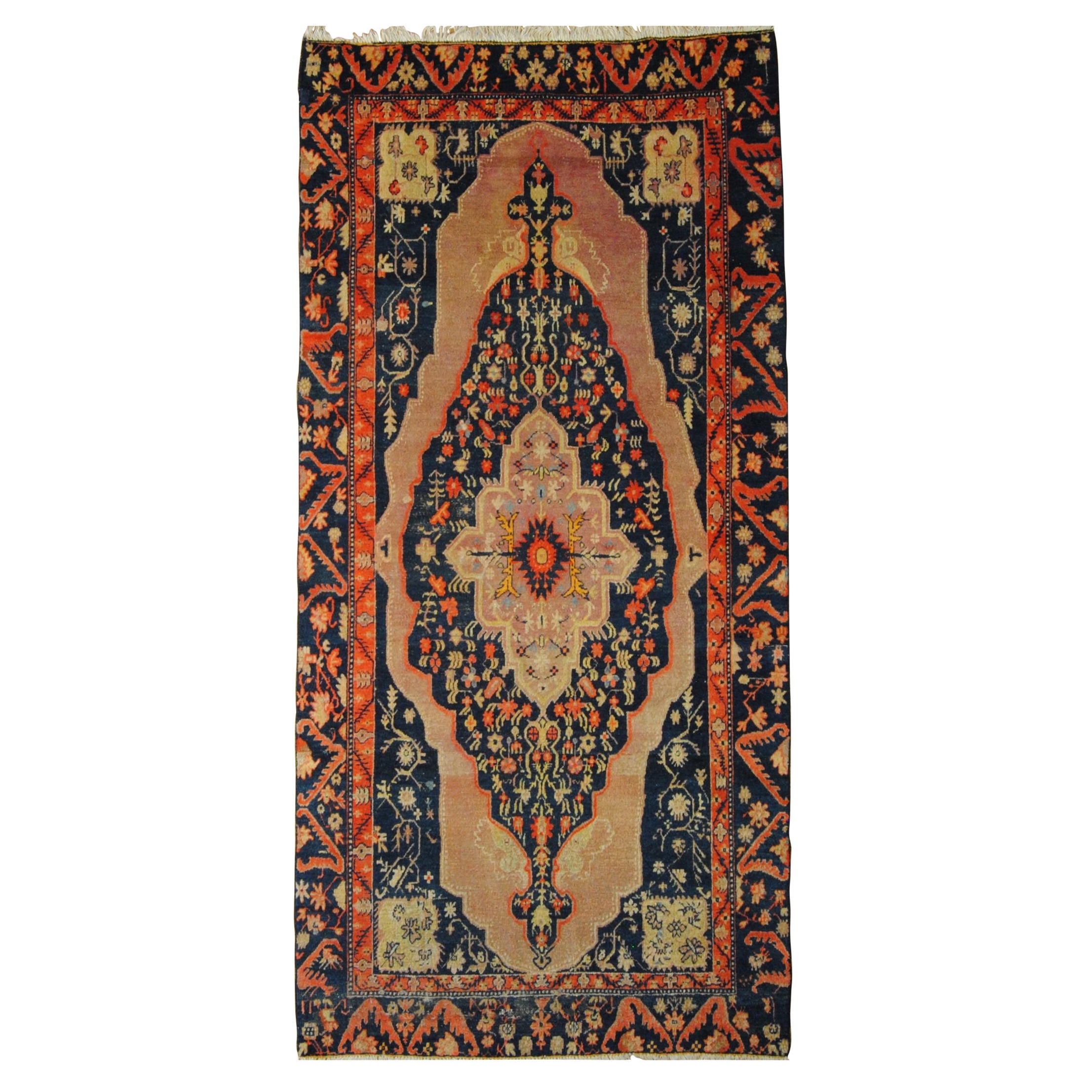 20th Century Pink and Blue Floreal with Medallion Samarkand Rug, Ca 1920 For Sale