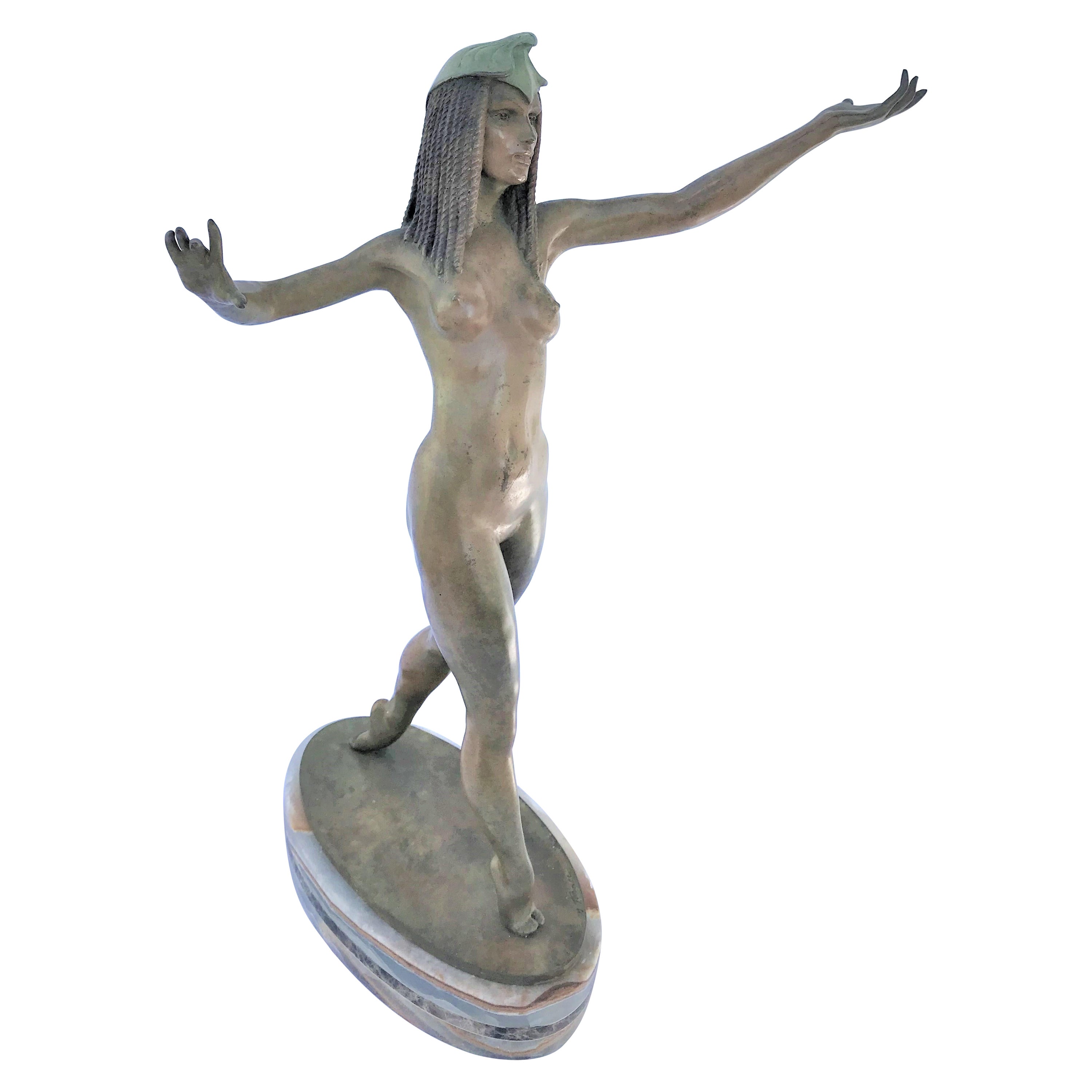 Nudefarbene Bronze von Kleopatra, Mid-Century Modern/Deco