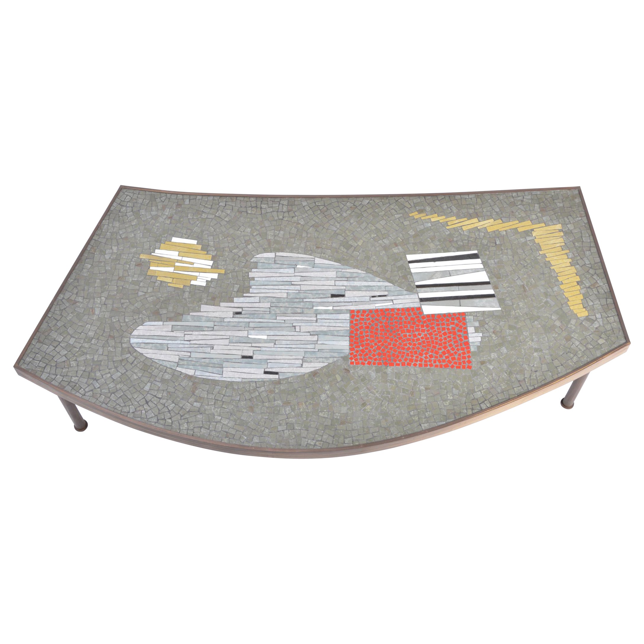 Large Midcentury Mosaic and Brass Coffee Table by Berthold Müller-Oerlinghausen For Sale