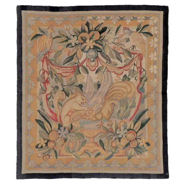 19th Century Red and Yellow Lily Embroidered France Rug, circa 1870 For ...