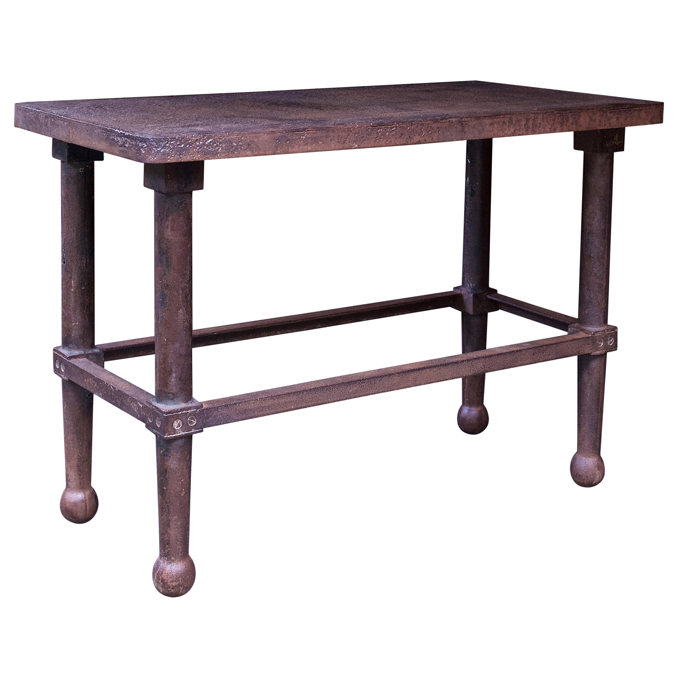 1880s Victorian Mercantile Forged Iron Work Table Vintage Industrial Console
