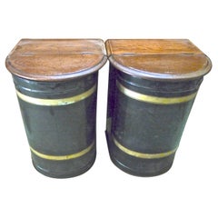 Used Pair of English 19th Century Toile Storage Bins with Walnut Lids