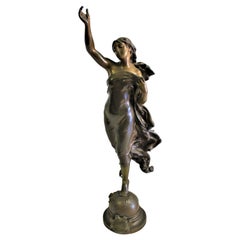 Art Nouveau Lady Antique Bronze A.Gaudez