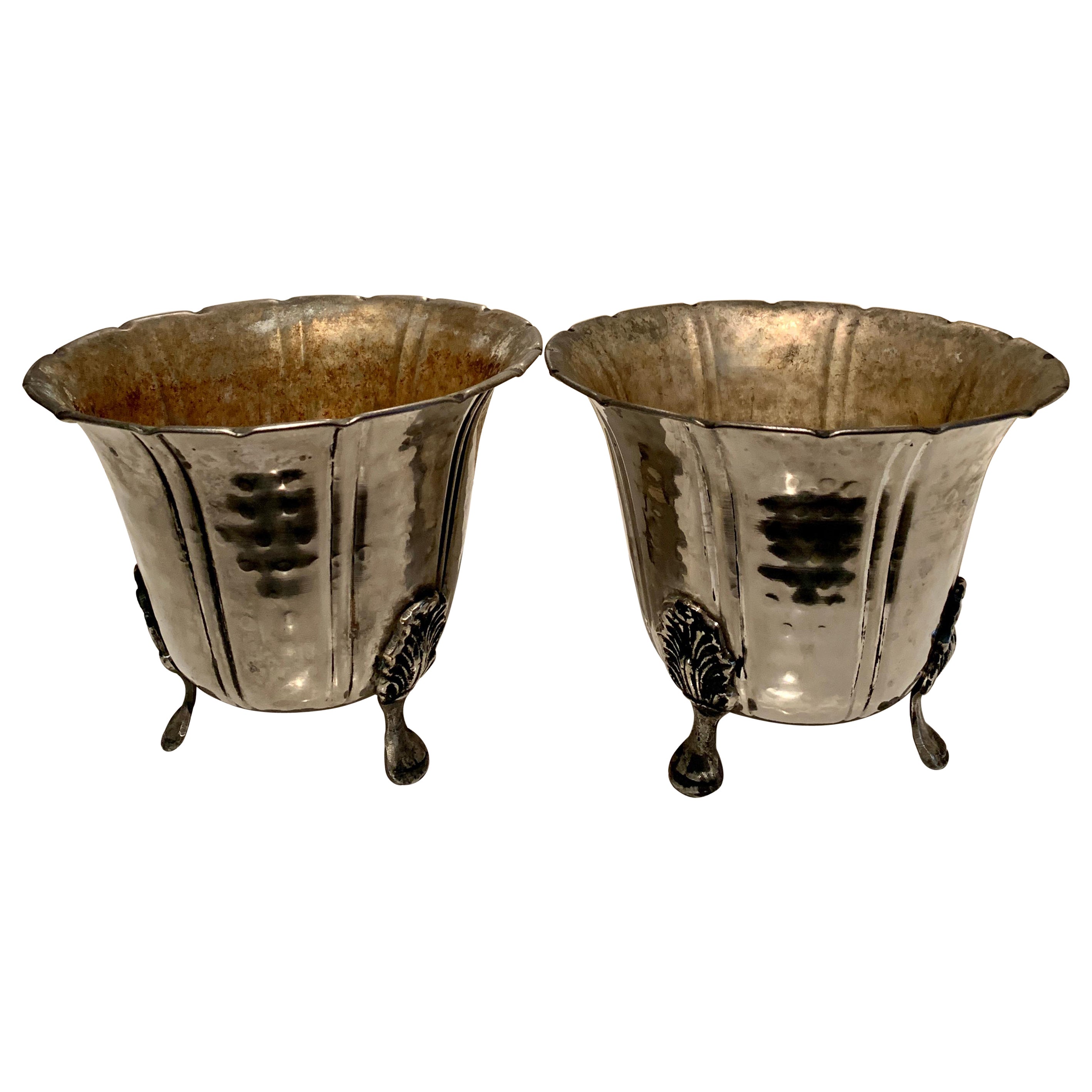 Pair of French Footed Hammered Silver Planters